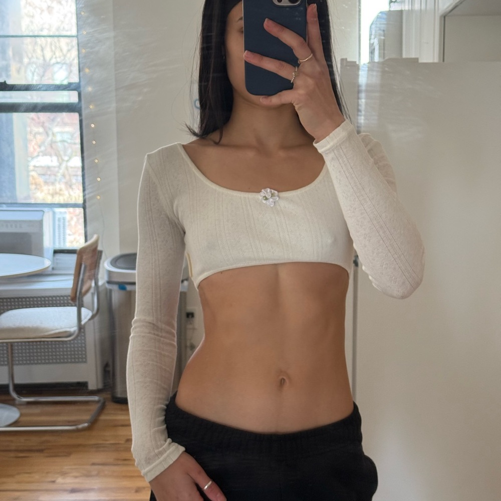 Stylish Cream Long Sleeve Crop Top